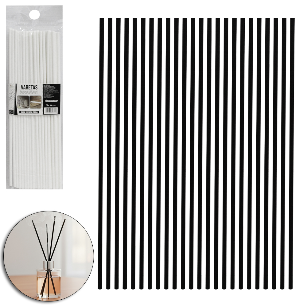 VARETAS DE FIBRA PARA DIFUSOR DE AROMAS COM 25 PECAS 20CM NA SOLAPA