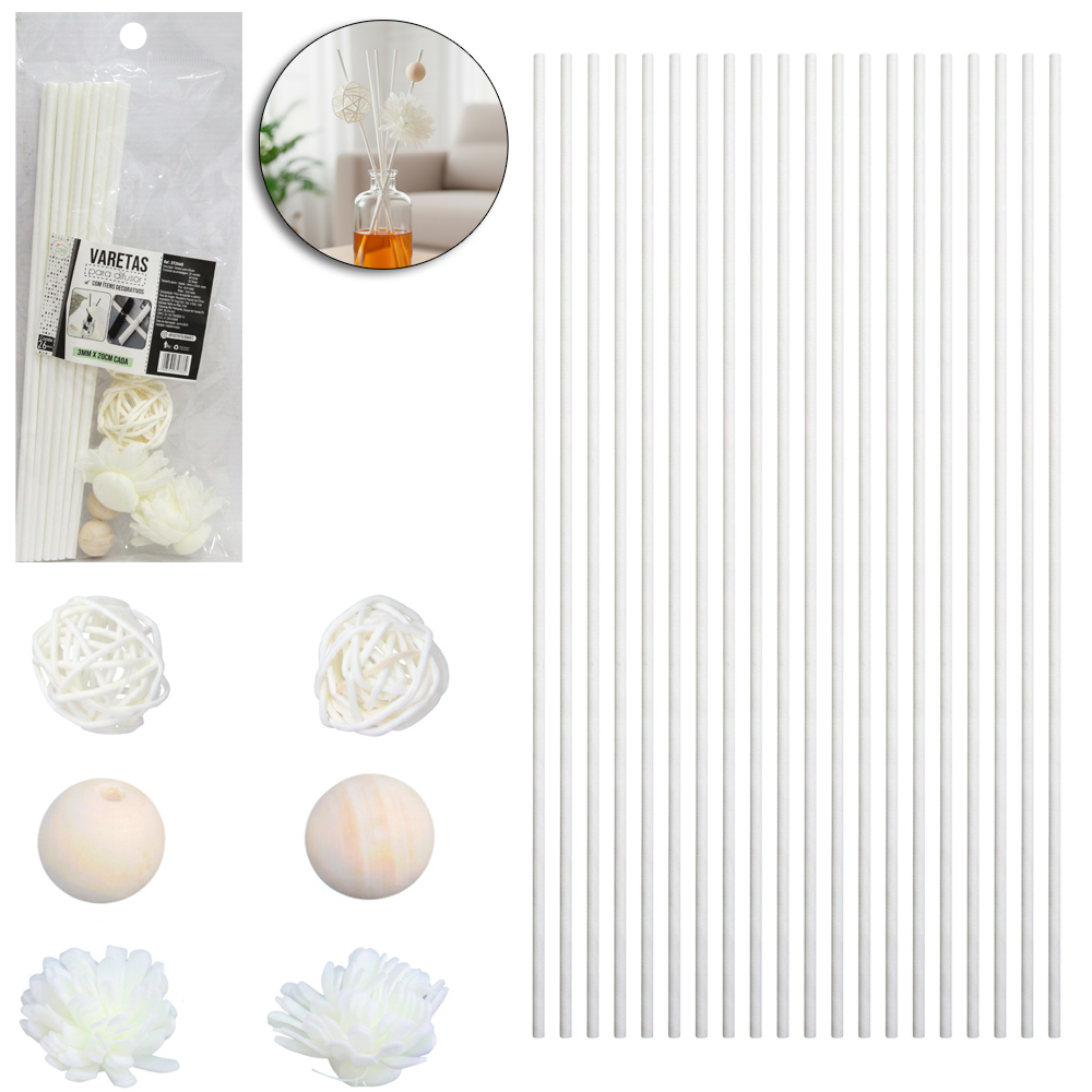 VARETAS DE FIBRA FLOR PARA DIFUSOR DE AROMAS COM 20 PECAS 20CM