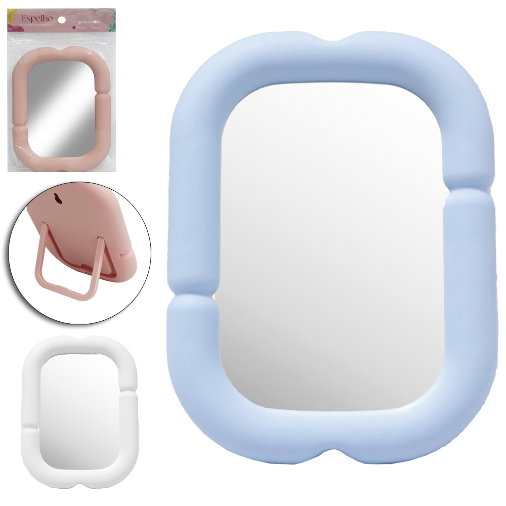 ESPELHO DE MESA / PENDURAR RETANGULAR COM MOLDURA DE PLASTICO 18,3X14CM