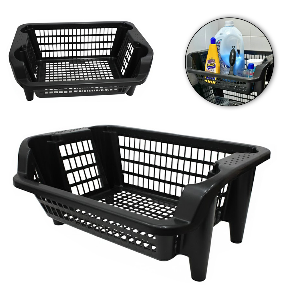 ORGANIZADOR DE PLASTICO EMPILHAVEL RETANGULAR PRETO 45,5X34X20CM