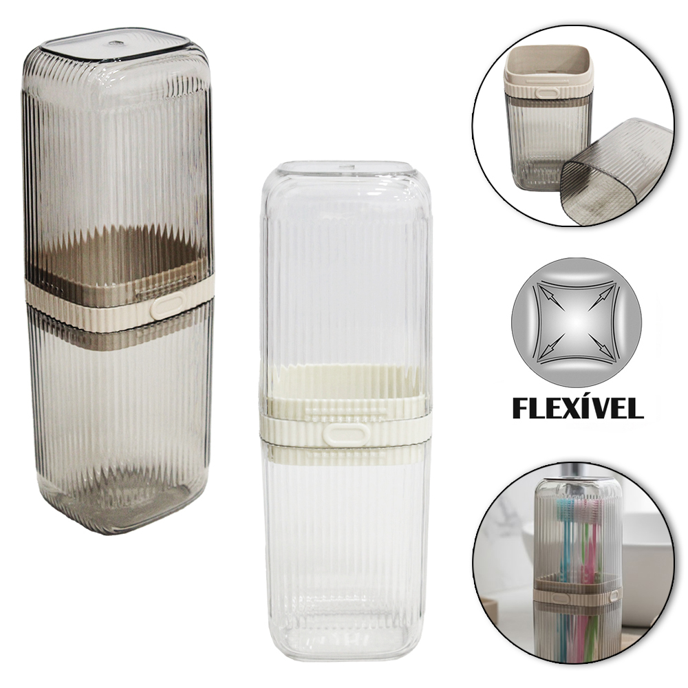 PORTA OBJETO / ESCOVA DENTAL DE PIA DE PLASTICO PET FLEXIVEL BIPARTIDO 20X7X6CM