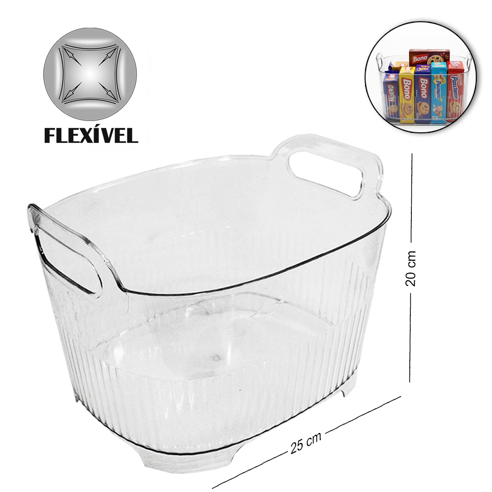 CESTO ORGANIZADOR DE PLASTICO PET FLEXIVEL OVAL MULTIUSO COM ALCA 25X20X17CM