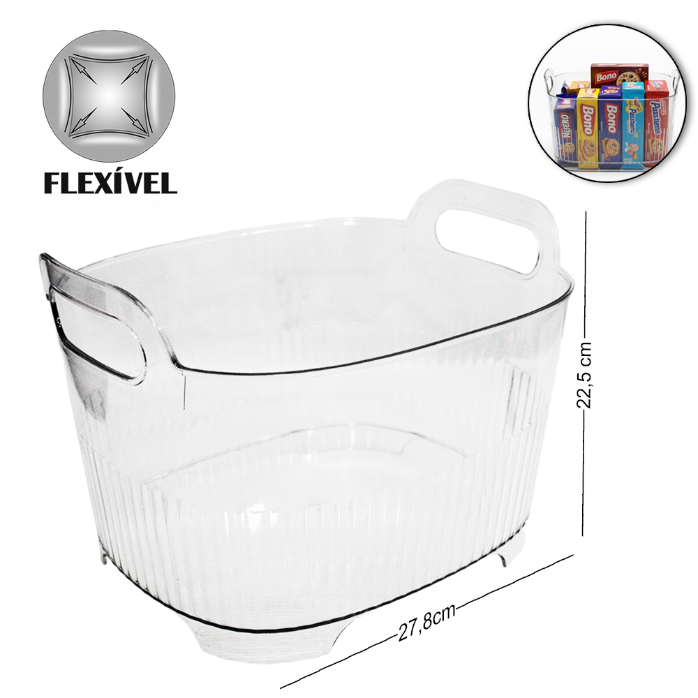 CESTO ORGANIZADOR DE PLASTICO PET FLEXIVEL OVAL MULTIUSO COM ALCA 27,8X22,5X19,2CM