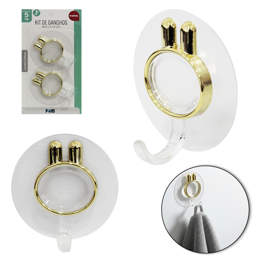 CABIDE GANCHO DE ACRILICO REDONDO AUTOADESIVO INOVA COM 2 PECAS 6,8CM