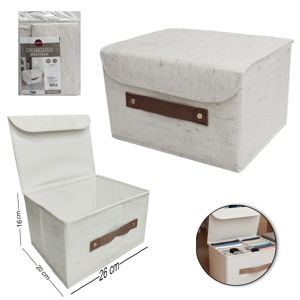 CAIXA ORGANIZADOR DE PVC / TNT DOBRAVEL MULTIUSO INOVA COM ALCA 26X20X16CM