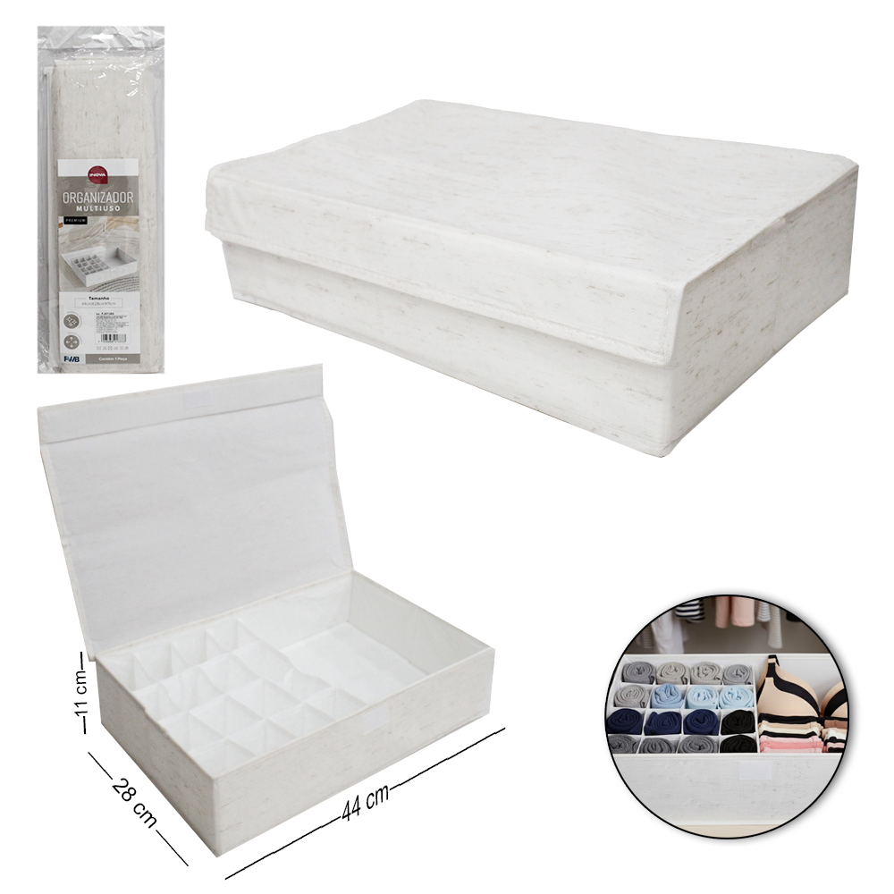 CAIXA ORGANIZADOR OXFORD (PVC/TNT) DOBRAVEL MULTIUSO COM 17 DIVISORIAS INOVA 44X28X11CM