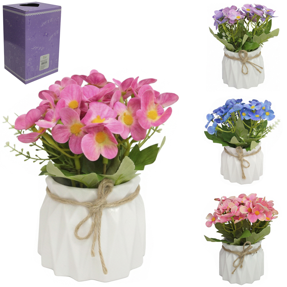 FLOR ARTIFICIAL VIOLETA COM VASO DE PLASTICO REDONDO 17X10,5X8,5CM VCF