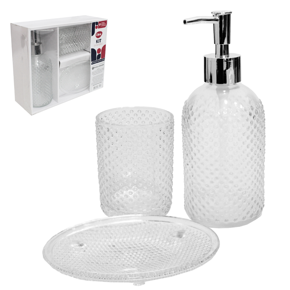 JOGO PARA BANHEIRO DE VIDRO TRANSPARENTE COM 3 PECAS 