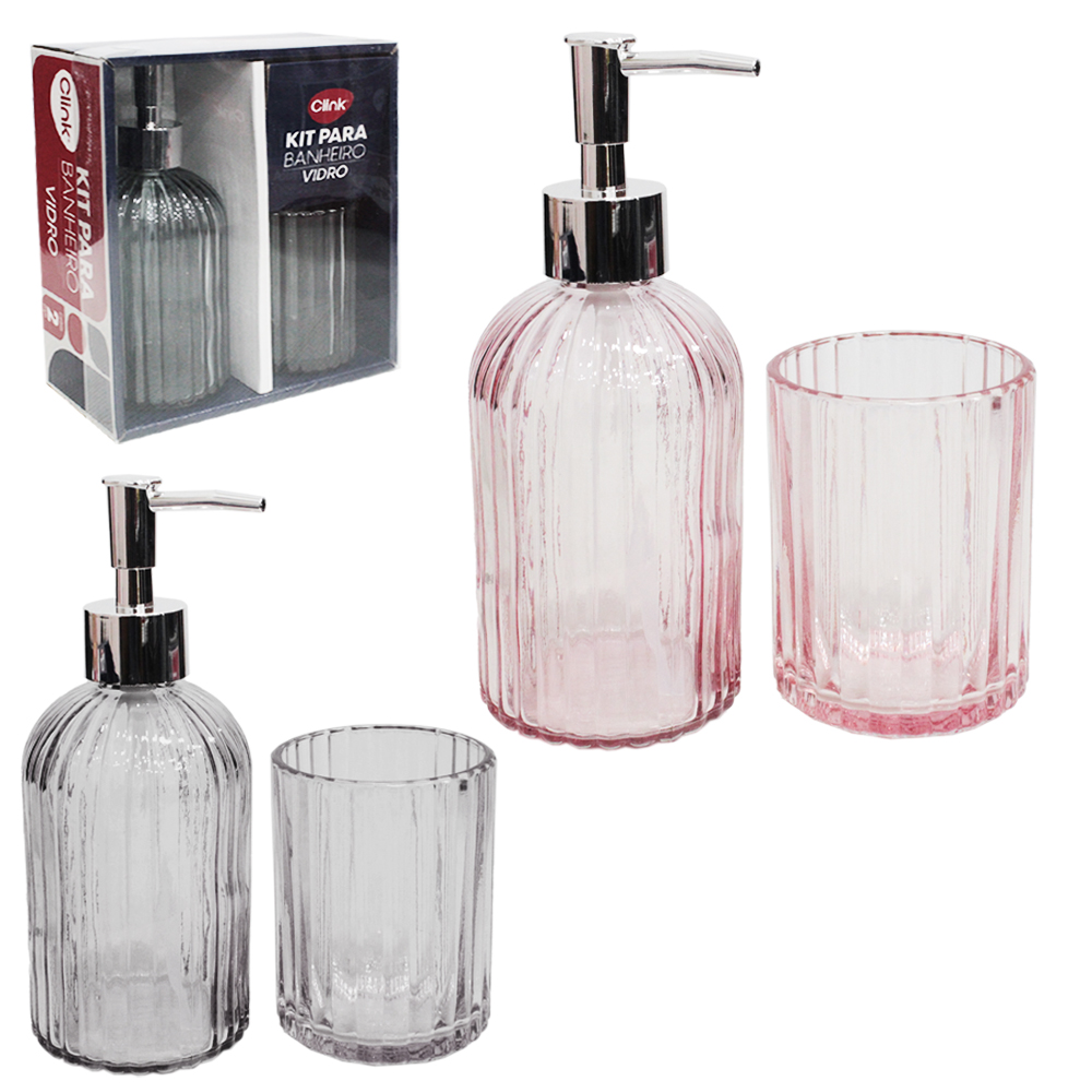 JOGO PARA BANHEIRO DE VIDRO CANELADO TRANSCOLOR COM 2 PECAS 