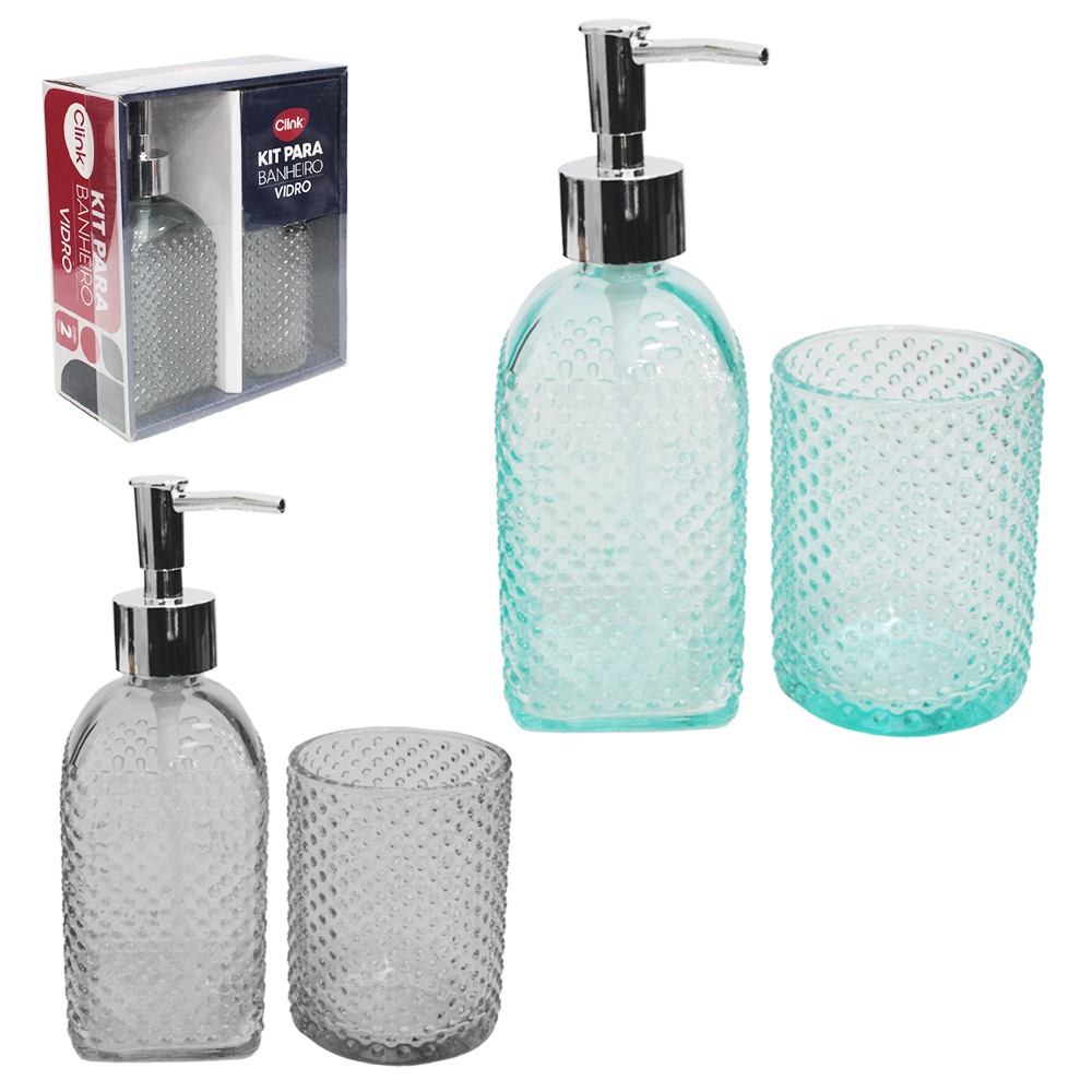 JOGO PARA BANHEIRO DE VIDRO BOLINHA TRANSCOLOR COM 2 PECAS
