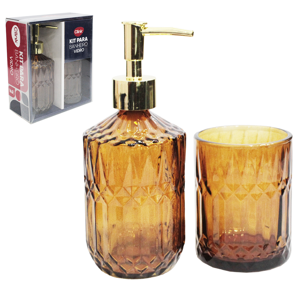 JOGO PARA BANHEIRO DE VIDRO TRANSCOLOR COM 2 PECAS