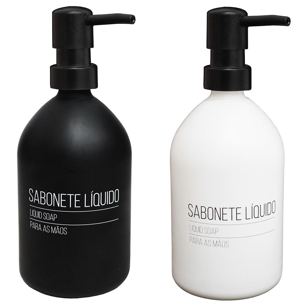 PORTA SABONETE LIQUIDO DE VIDRO REDONDO BRANCO / PRETO 450ML