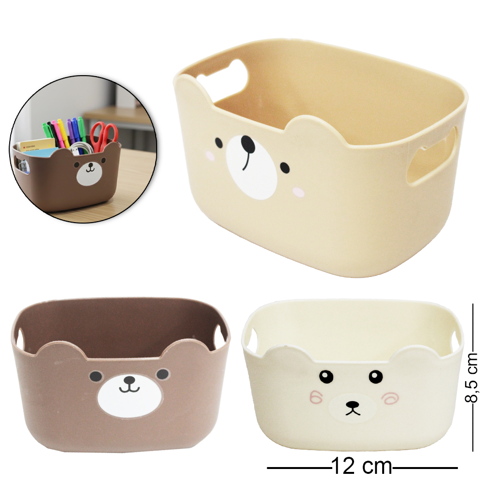 CESTO ORGANIZADOR PORTA TRECO DE PLASTICO RETANGULAR URSO COM ALCA 12X8,5X7,5CM