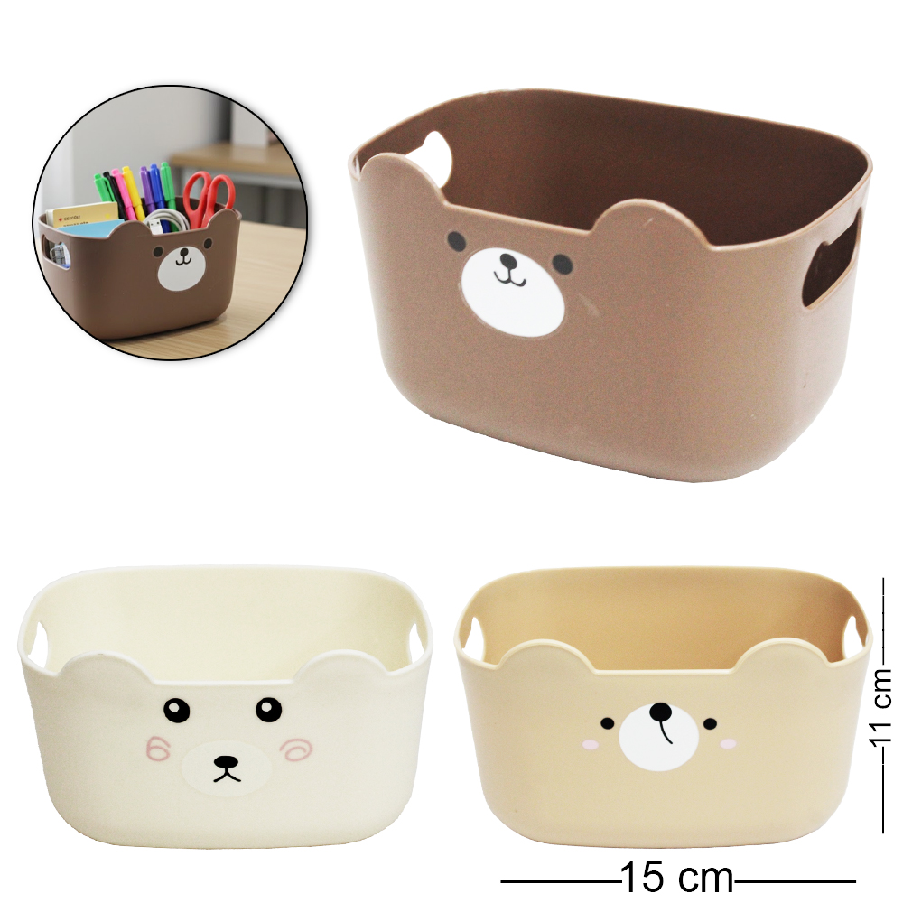 CESTO ORGANIZADOR PORTA TRECO DE PLASTICO RETANGULAR URSO COM ALCA 15X11X9,7CM