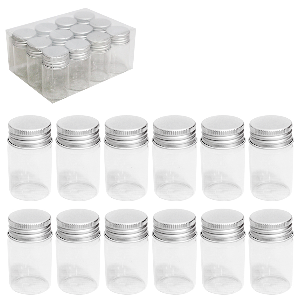 FRASCO / POTE DE VIDRO REDONDO COM TAMPA METAL 12 PECAS 25ML