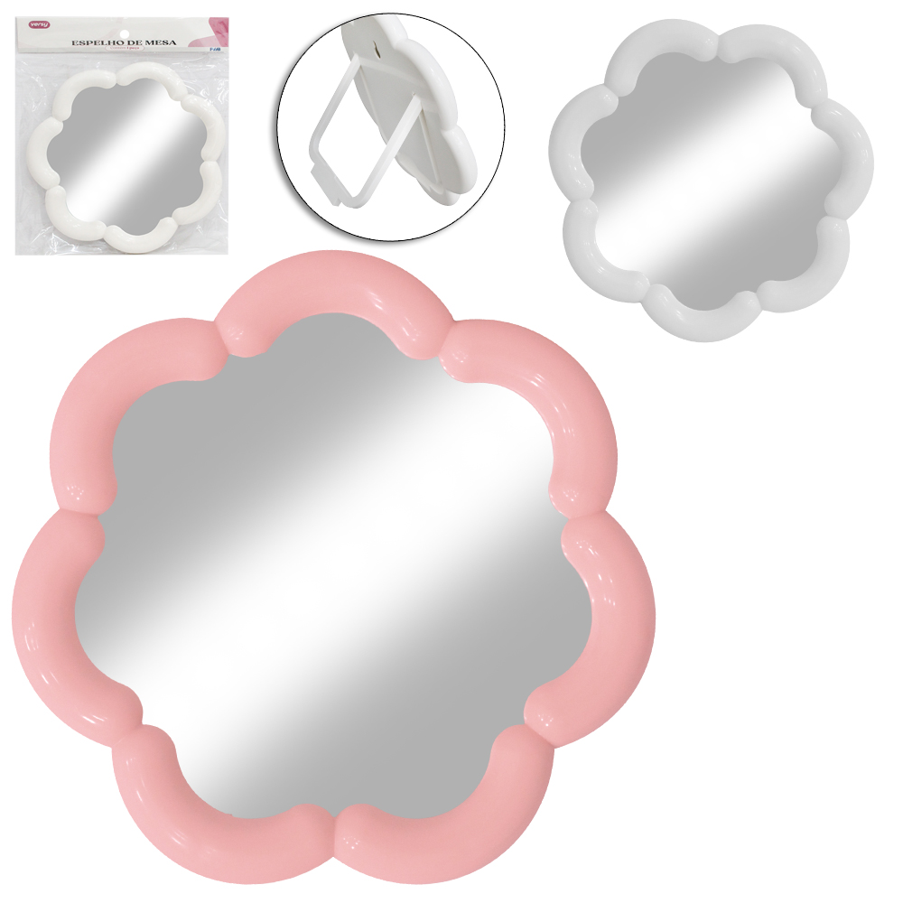 ESPELHO DE MESA / PENDURAR FLOR COM MOLDURA DE PLASTICO VERSY 18,5CM DE Ø