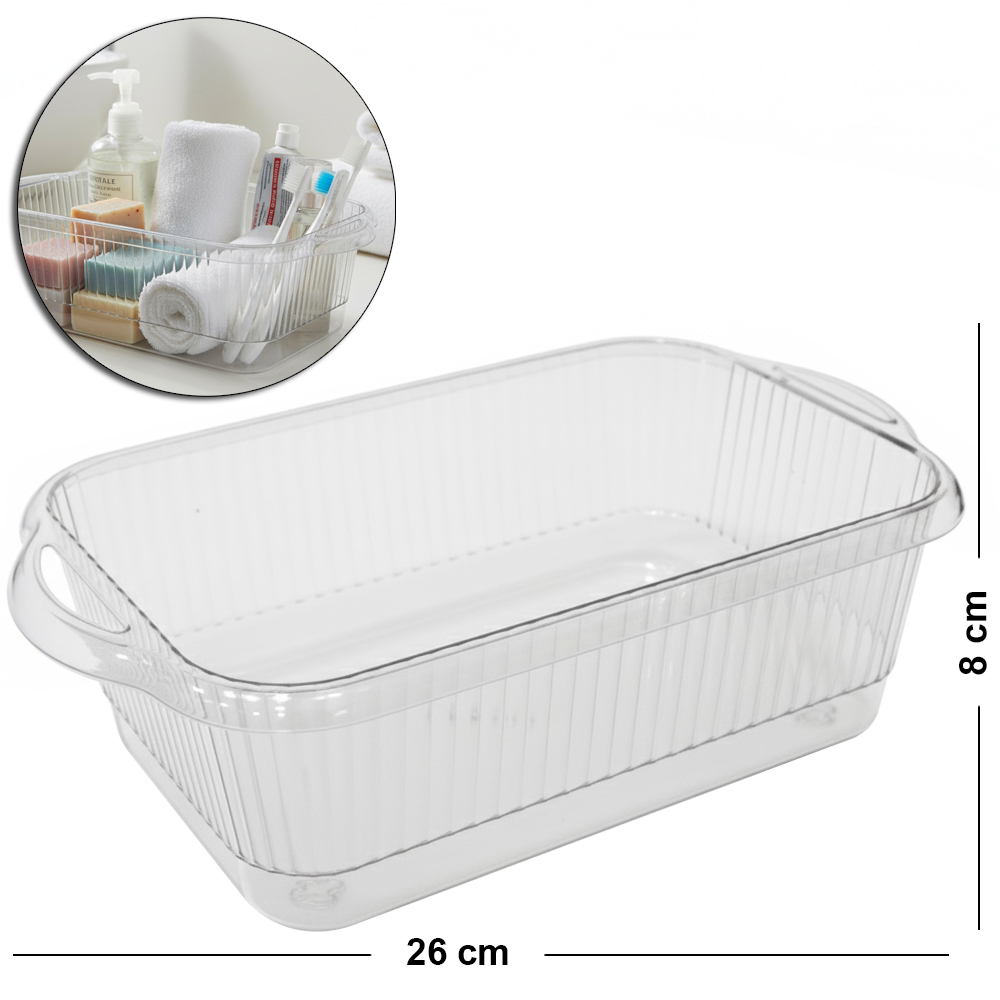 ORGANIZADOR DE PLASTICO PET FLEXIVEL RETANGULAR COM ALCA 26X15,5X8CM