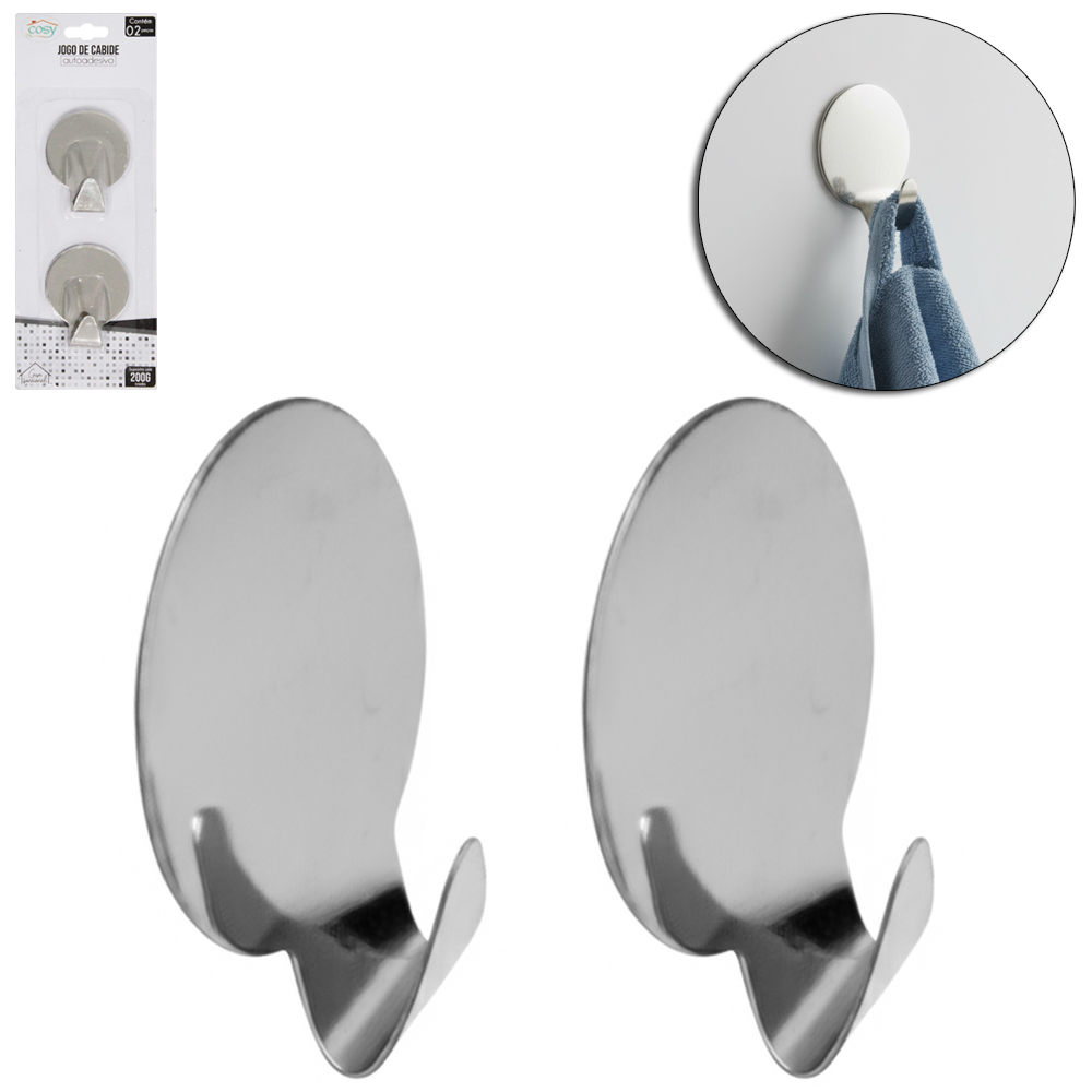 CABIDE GANCHO DE INOX AUTOADESIVO COM 2 PECAS 3,5CM DE Ø