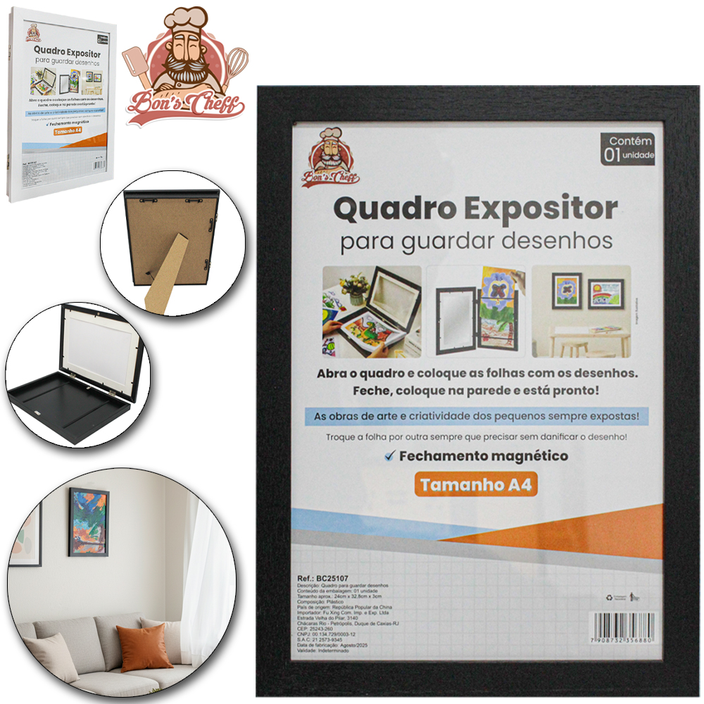 QUADRO PARA EXPOR E ARMAZENAR DESENHOS A4 DE MADEIRA MDF 32,8X24X3CM