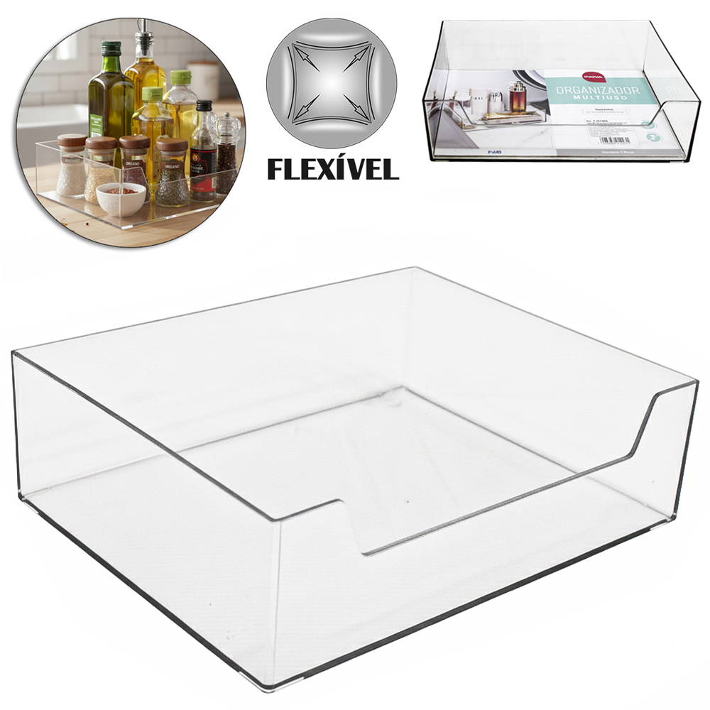 ORGANIZADOR DE PLASTICO PET FLEXIVEL RETANGULAR MULTIUSO INOVA 22,5X17X6,5CM