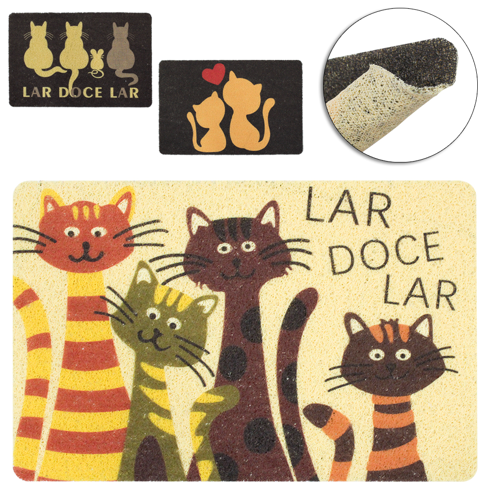 TAPETE CAPACHO DE PISO VINILICO RETANGULAR GATO INOVA 57X37CM