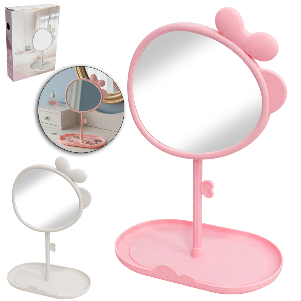 ESPELHO DE MESA COM BASE PORTA JOIAS DE PLASTICO 29X21X15CM