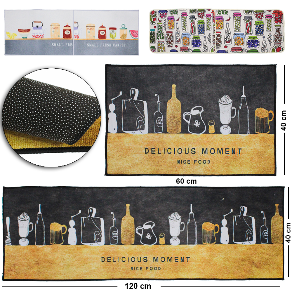 JOGO DE TAPETE COM PASSADEIRA DE PISO DE POLIESTER RETANGULAR ANTIDERRAPANTE ESTAMPAS SORTIDAS 2 PECAS