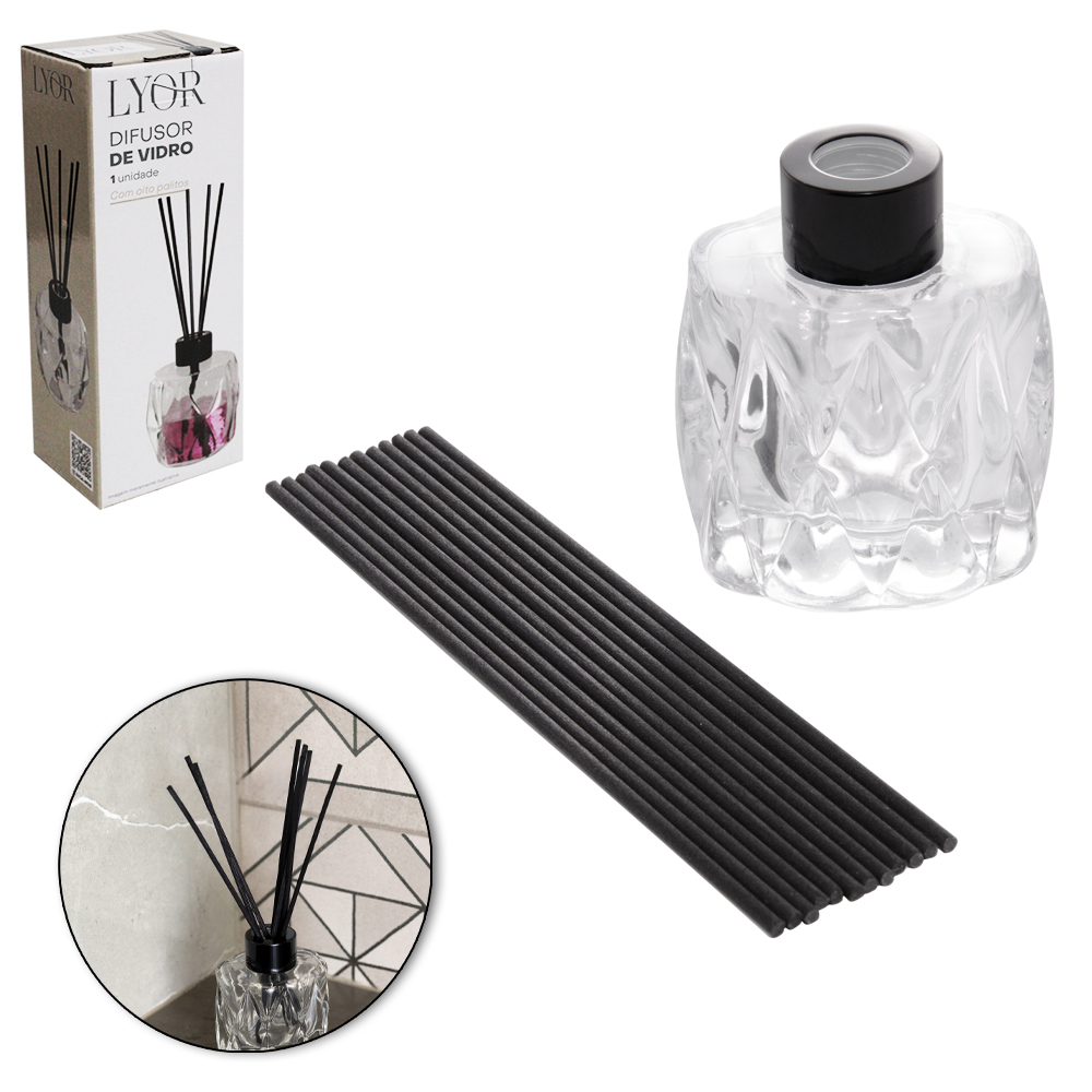 DIFUSOR DE AROMAS PARA AMBIENTES VASO DE VIDRO 8,5X7X5,5CM 100ML