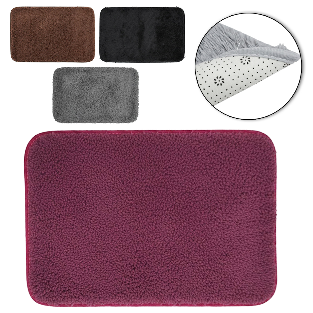 TAPETE DE PISO DE PELUCIA ALTA RETANGULAR ANTIDERRAPANTE 60X40CM