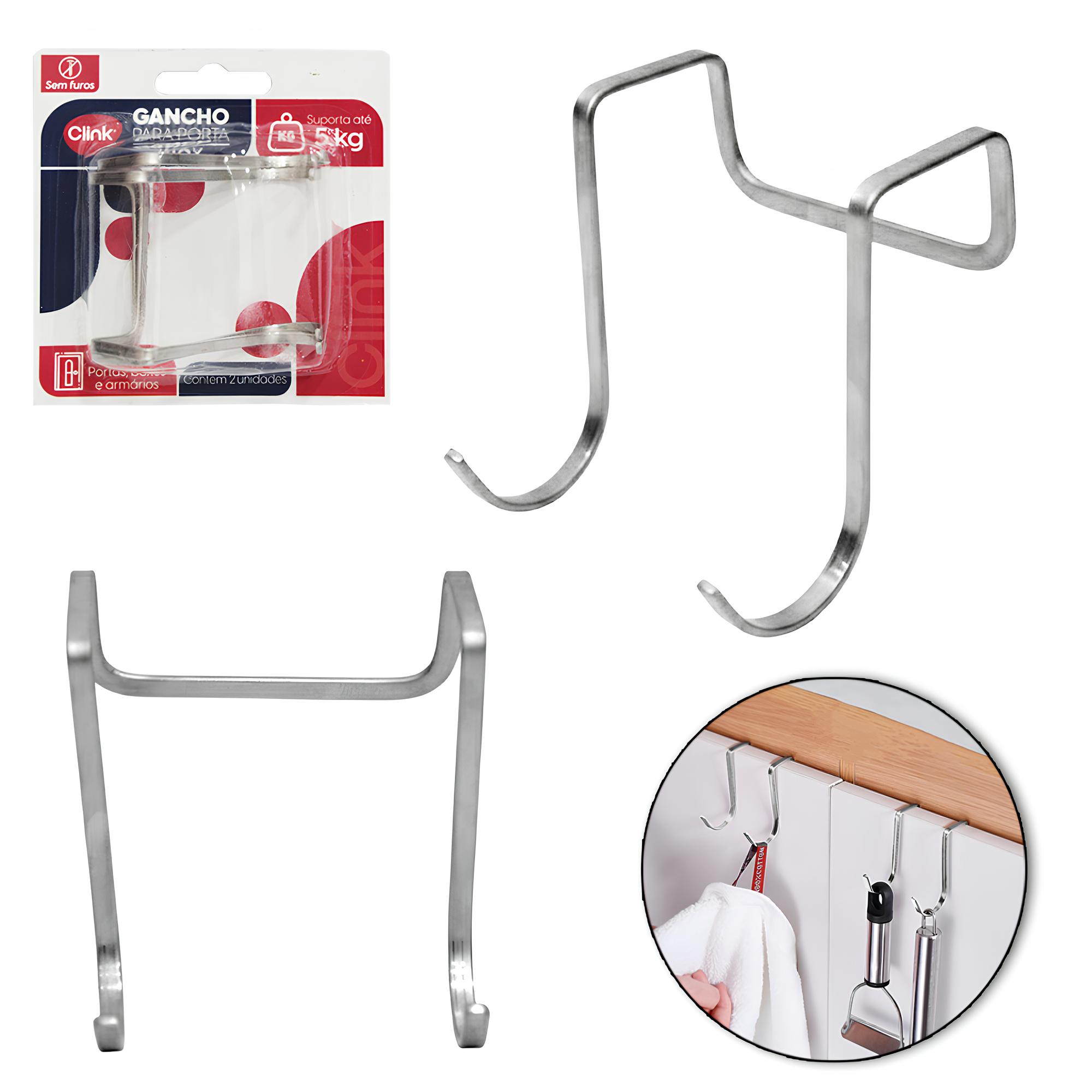 CABIDE GANCHO DE INOX DUPLO PARA PORTA COM 2 PECAS 6,5X5,5X5CM