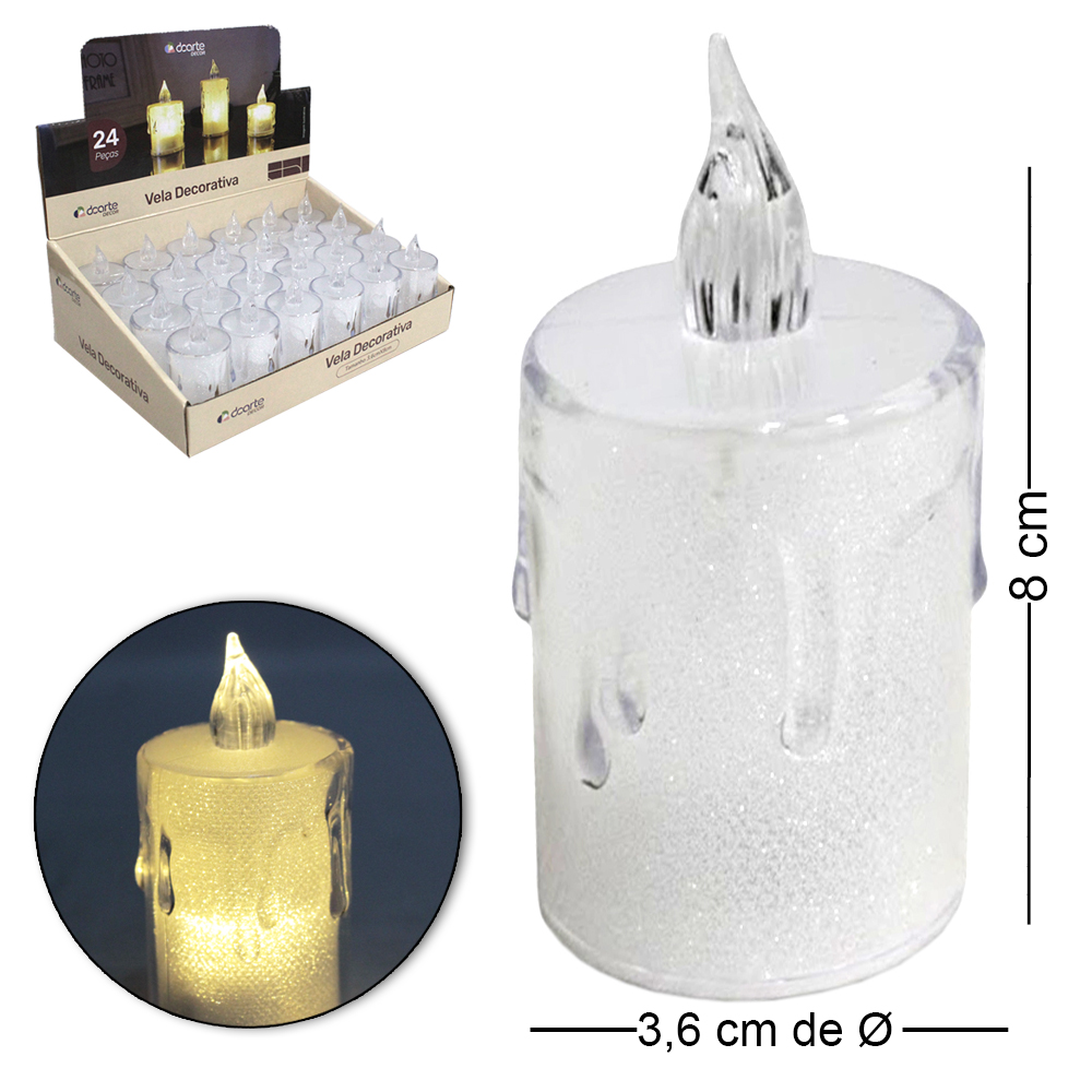 VELA DECORATIVA ELETRONICA DE LED A BATERIA 8X3,6CM DE Ø DP PLAY