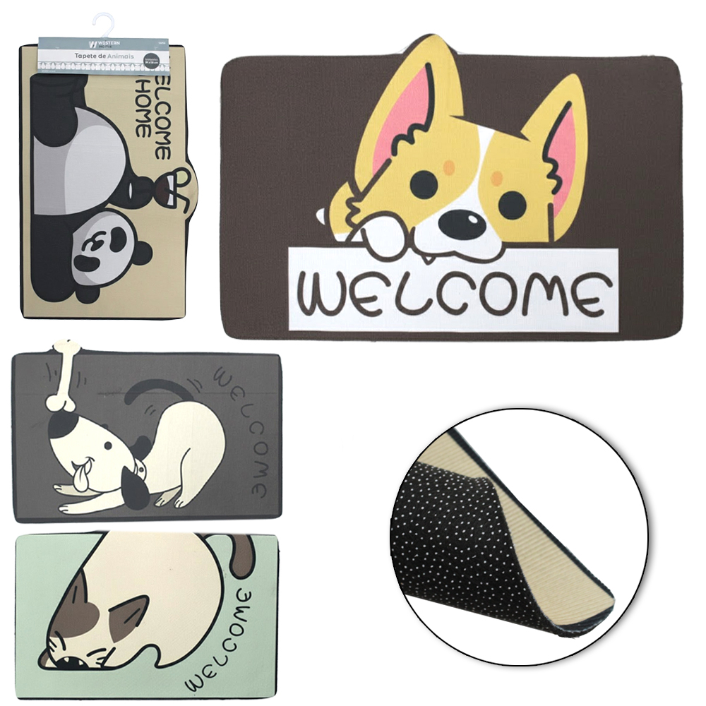 TAPETE DE PISO DE POLIESTER RETANGULAR ANTIDERRAPANTE ANIMAIS 58X38CM