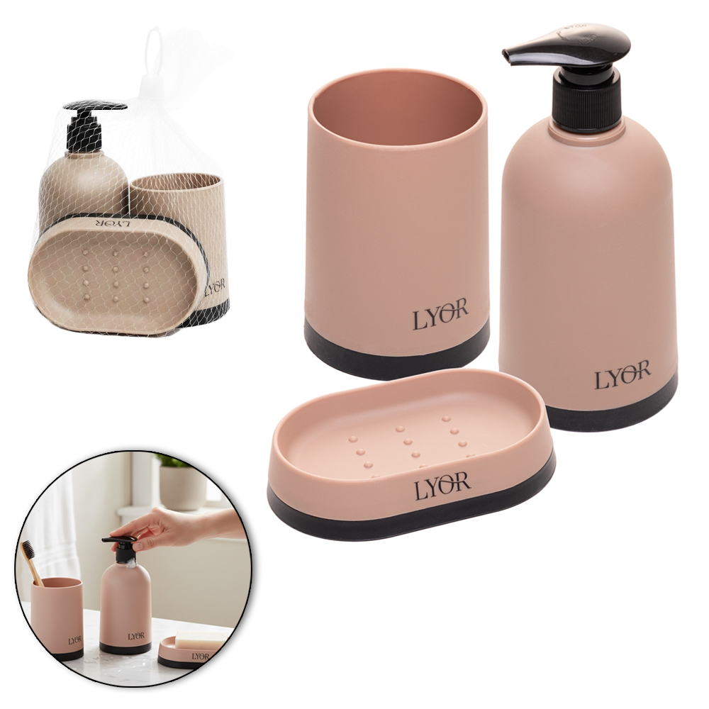 JOGO PARA BANHEIRO DE PLASTICO BEGE COM 3 PECAS