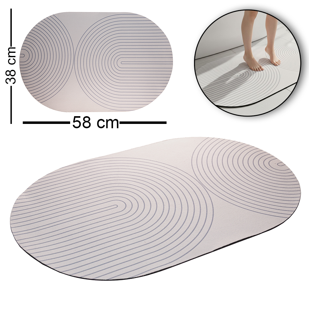 TAPETE DE PISO DE BORRACHA OVAL SUPER ABSORVENTE CONTOUR ONE BEGE 58X38CM