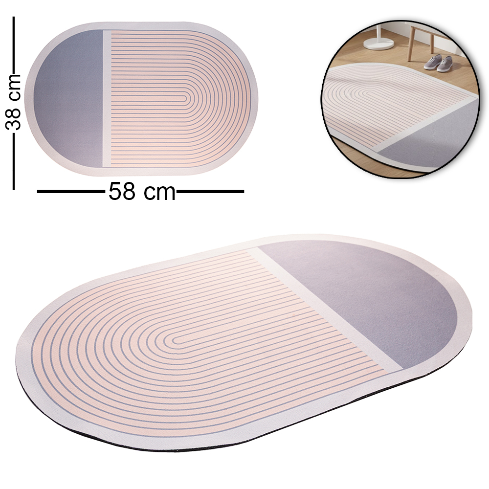 TAPETE DE PISO DE BORRACHA OVAL SUPER ABSORVENTE CONTOUR TWO BEGE 58X38CM