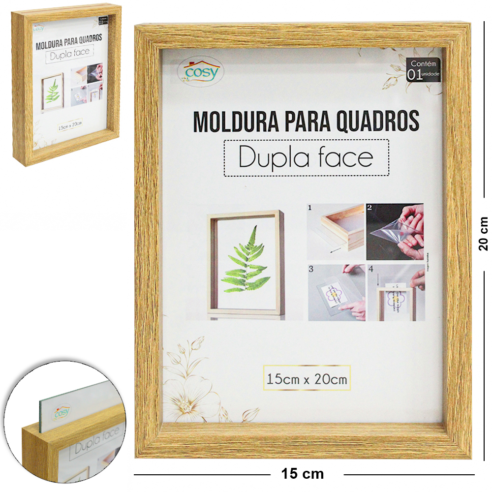 PORTA RETRATO 15X20 DUPLA FACE COM MOLDURA DE MADEIRA MDF