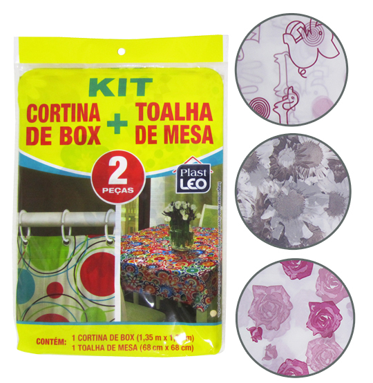 CORTINA DE BOX + TOALHA DE MESA DE PLASTICO PE ESTAMPAS SORTIDAS