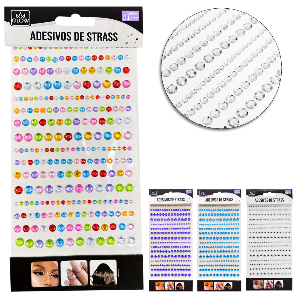 CARTELA DE ADESIVOS DECORATIVO STRASS 14X8CM