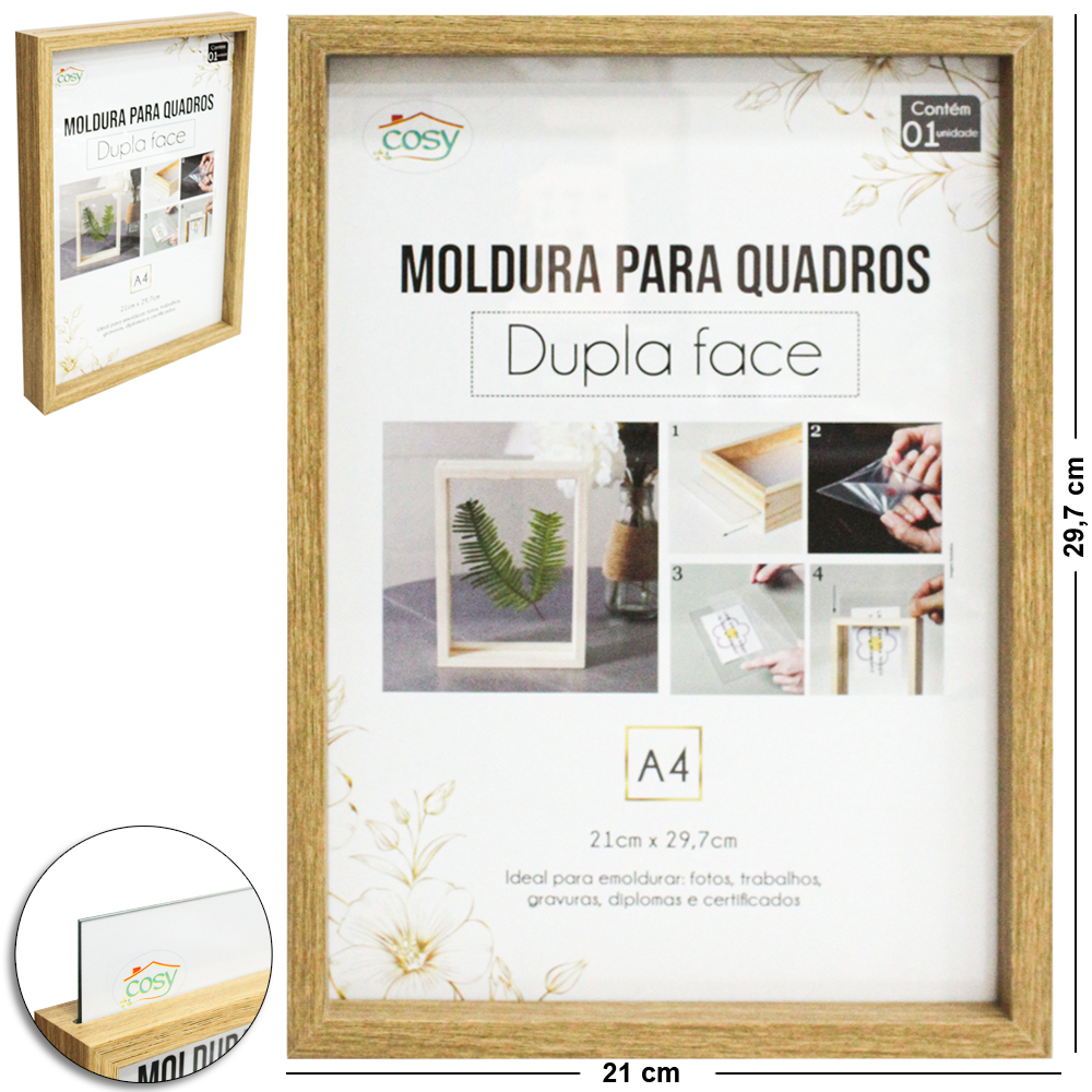 QUADRO PARA DIPLOMAS / CERTIFICADOS A4 DE MADEIRA MDF DUPLA FACE 29,7X21CM