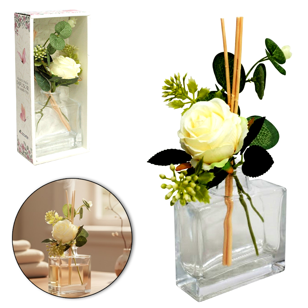 DIFUSOR DE AROMAS PARA AMBIENTES VASO DE VIDRO RETANGULAR 130ML 20X9X3,5CM
