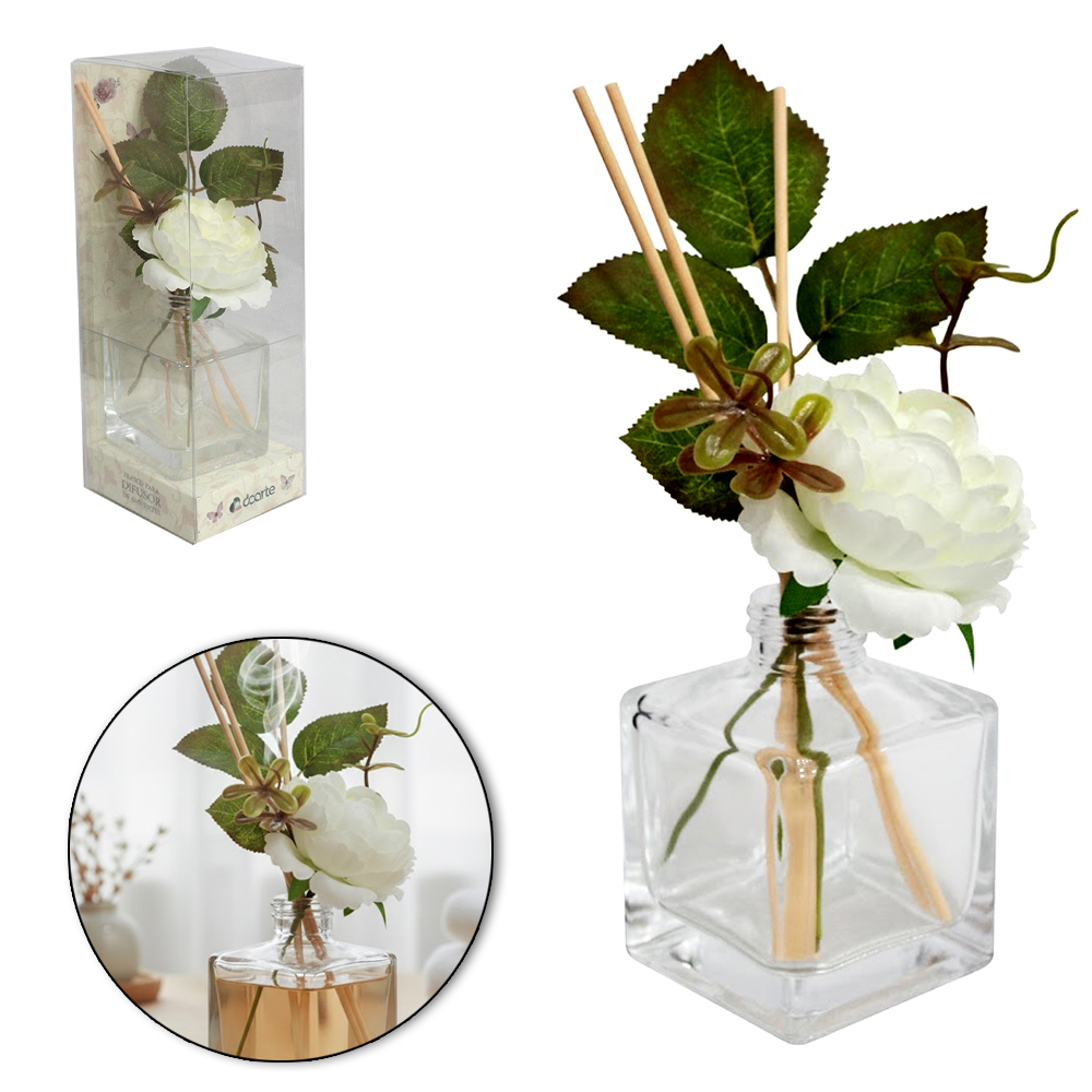DIFUSOR DE AROMAS PARA AMBIENTES VASO DE VIDRO QUADRADO 20X6,2X6,2CM 150ML