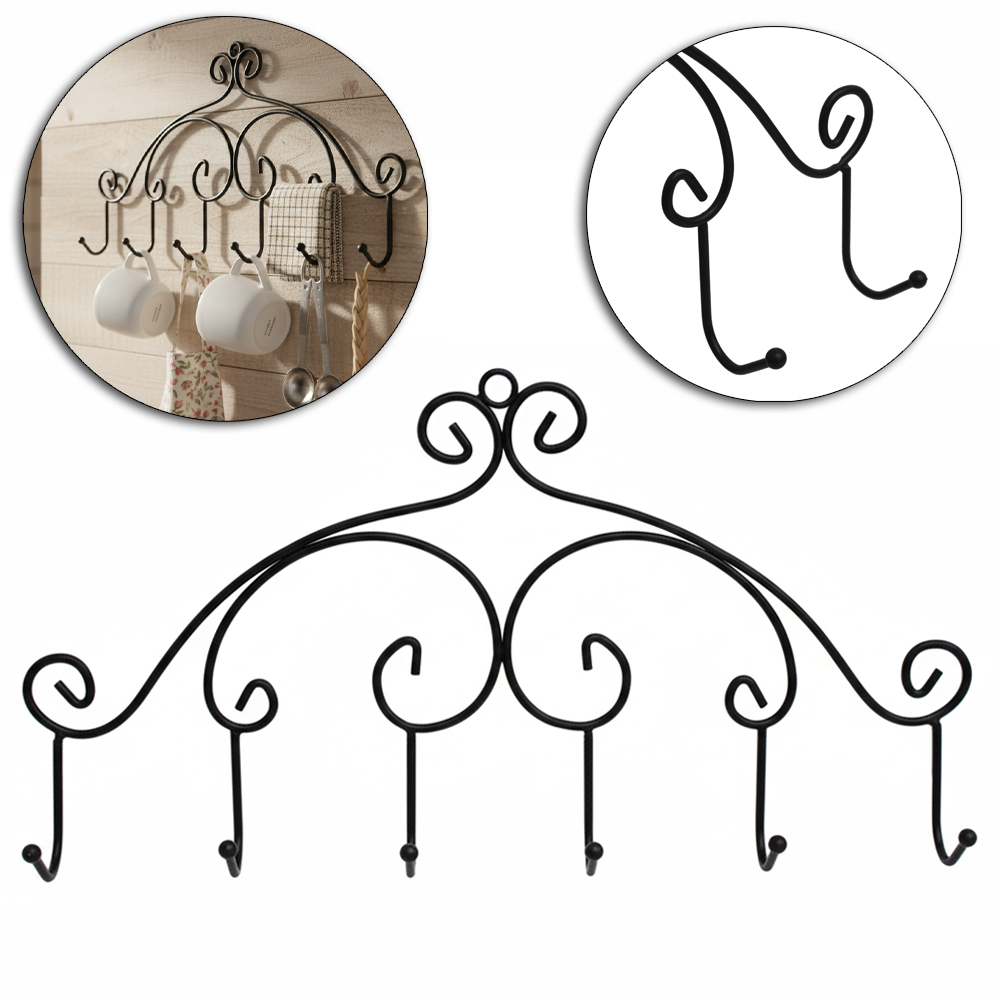 CABIDE GANCHO ARAMADO COM 6 GANCHOS BLACK 37X20,5X4CM