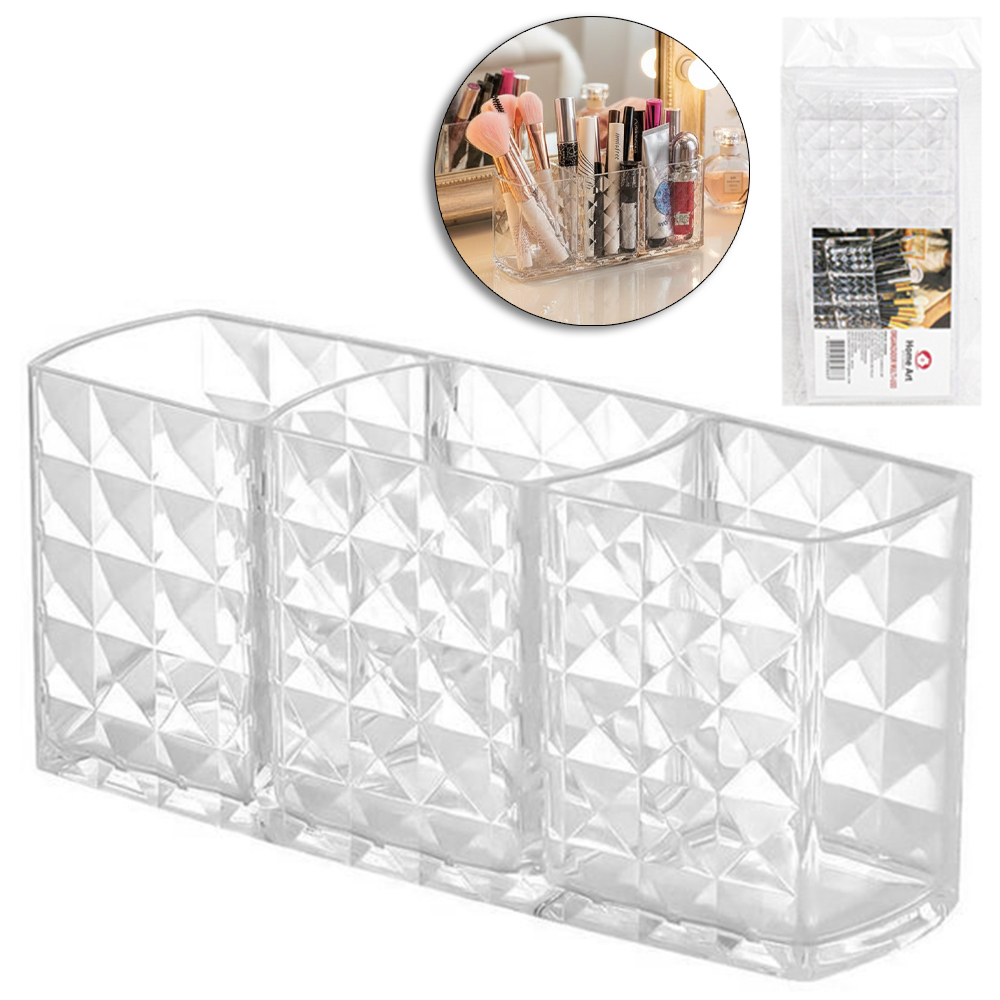 ORGANIZADOR DE ACRILICO RETANGULAR COM 3 DIVISORIAS MULTIUSO 16X7X6CM