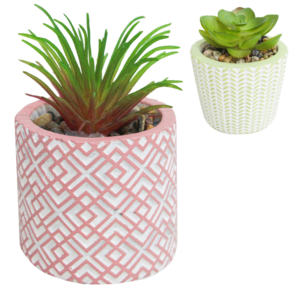 FLOR ARTIFICIAL SUCULENTA COM VASO DE CIMENTO REDONDO 5X5CM DE Ø