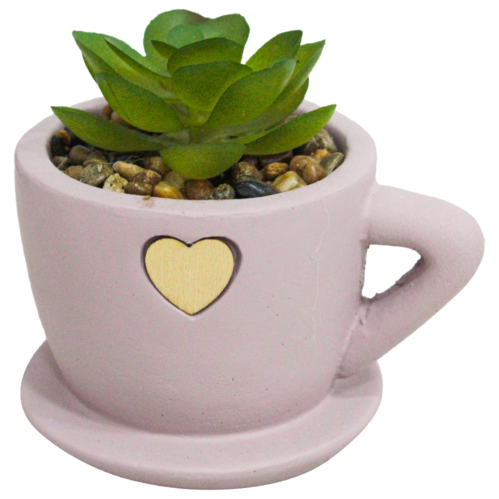 FLOR ARTIFICIAL SUCULENTA COM VASO DE CIMENTO XICARA COM PIRES 11X8X6,5CM