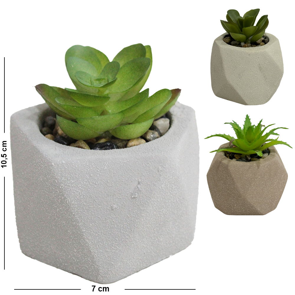 FLOR ARTIFICIAL SUCULENTA COM VASO DE CIMENTO 10,5X7X5CM
