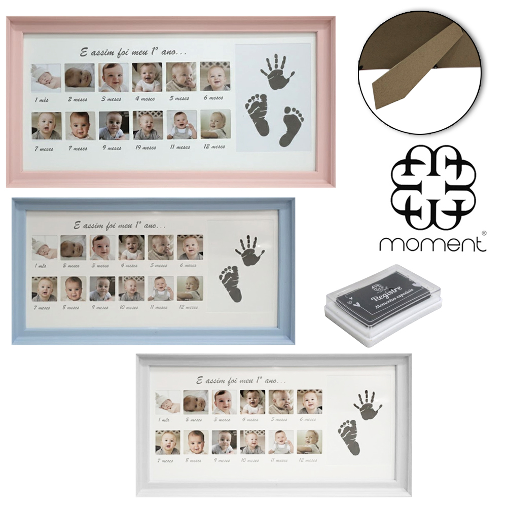 PORTA RETRATO / MURAL COM MOLDURA DE PLASTICO PARA 12 FOTOS + CARIMBEIRA 3,5X3,5CM