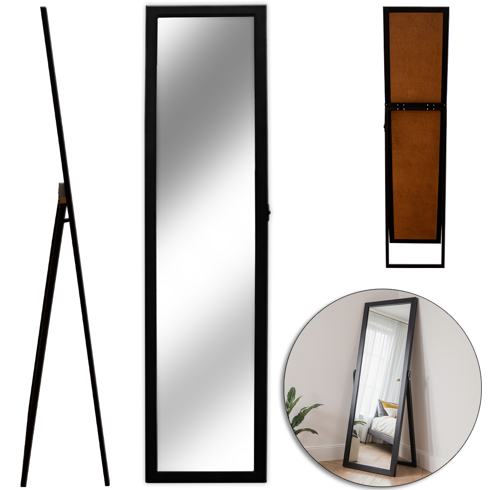 ESPELHO DE CHAO EMOLDURADO RETANGULAR PRETO 37X157CM