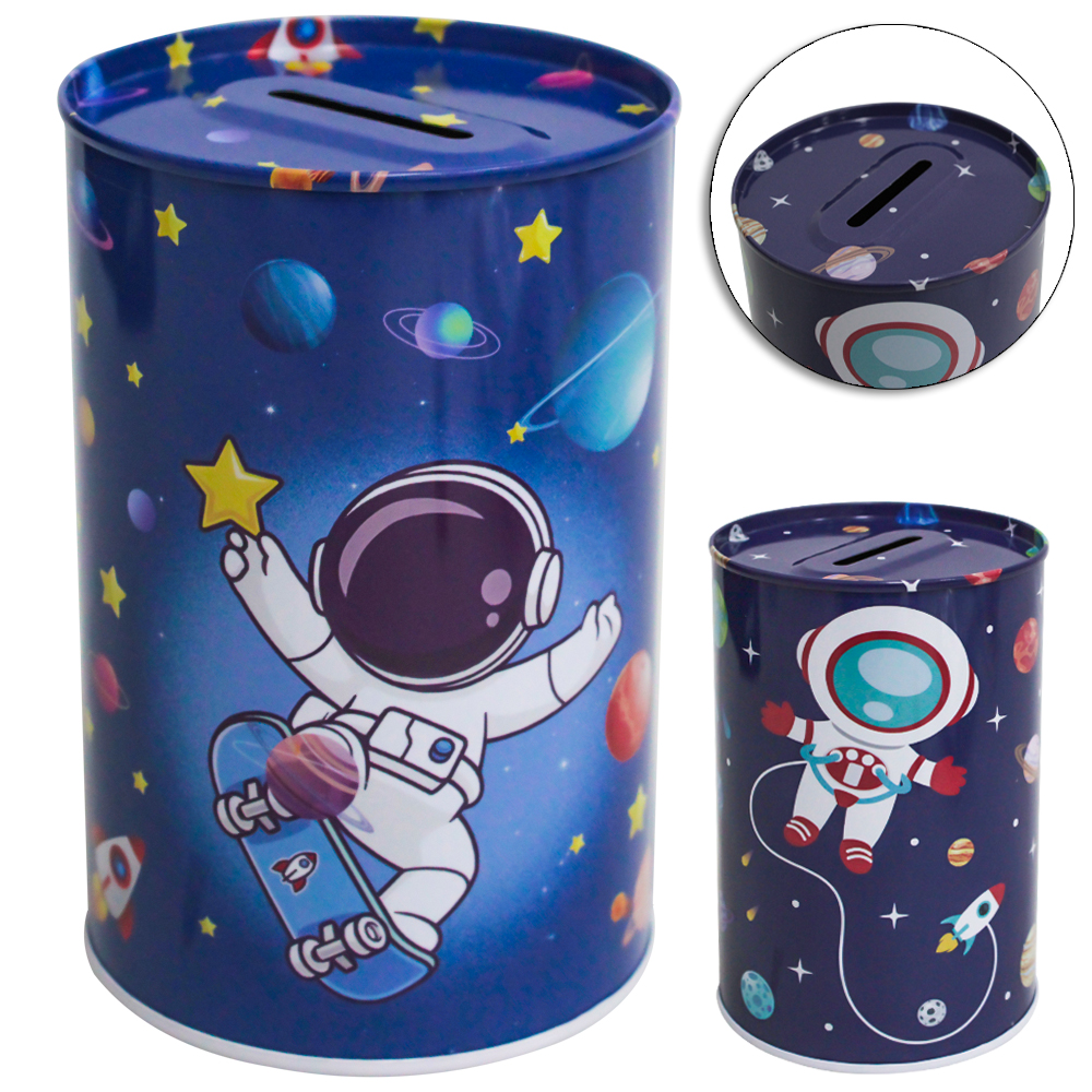 COFRE DE METAL / LATA REDONDO ASTRONAUTA 12,8X8CM DE Ø