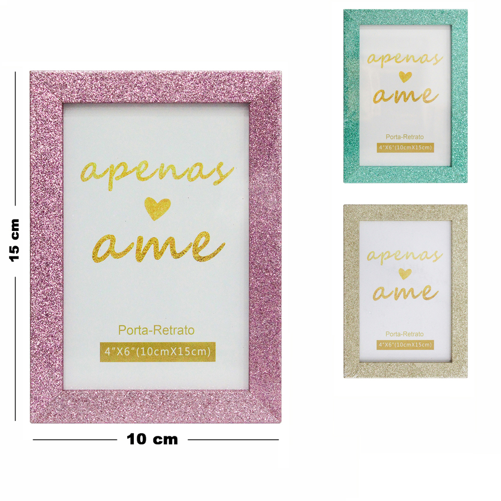 PORTA RETRATO 10X15 COM MOLDURA DE MADEIRA MDF GLITTER